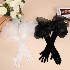 Mode <span class=keywords><strong>mariage</strong></span> gants de mariée élégant rouge noir blanc longs gants de velours coude bras doigt complet gants femmes robe de mariée mitaines - Product Image 5