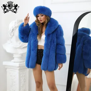 Winter Warme Dikke Vos Bont Jassen Voor Vrouwen Mode Saga Italiaanse Blauw Vos Bont Jassen