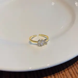 Cincin jari Enamel bunga mutiara lapisan emas asli Fashion cincin pembukaan liontin bunga tetesan minyak putih