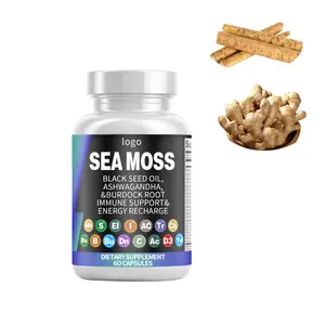 Cápsula de extracto de musgo de mar de suplemento de hierbas naturales con Ashwagandha Cápsula vegana de musgo de mar de cúrcuma para energía