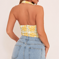 Nouveau haut court d'été à imprimé hawaïen, col halter en V profond, personnalisé, en lin et coton doux