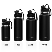 Bouteille d'eau isolée en acier inoxydable 18 oz 32oz 40oz Cantine sous vide 3 couvercles Grande bouteille de boisson en métal étanche