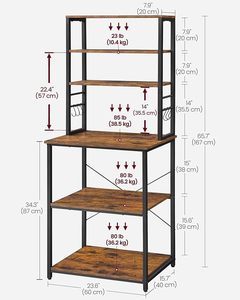 Bar à café, support de boulanger pour <span class=keywords><strong>cuisine</strong></span> avec rangement, étagères de <span class=keywords><strong>cuisine</strong></span> à 6 niveaux avec 6 crochets, support pour micro-ondes, <span class=keywords><strong>industriel</strong></span> - Product Image 2