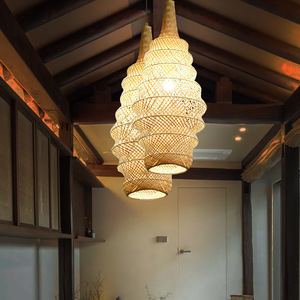 โคมไฟแขวนไม้ไผ่ทอ ขนาดเส้นผ่านศูนย์กลาง 23 ซม. สูง 76 ซม. แหล่งกำเนิดแสง LED ฐานหลอดไฟ E27 รูปทรงกลม สำหรับโรงแรม รีสอร์ท - Product Image 4