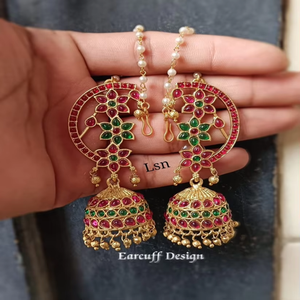 Buy Fashionable and Traditional Kundan Studded in Paisley Design <b>Ear</b> <b>Cuffs</b> with Jhumka Set By Indian Exporters - Product Image 2