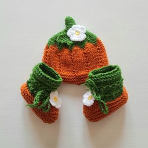 Ensemble bonnet et chaussons citrouille pour bébé, bonnet et chaussons, ensemble cadeau pour nouveau-né, chaussettes confortables en tricot, <span class=keywords><strong>chaussures</strong></span>, bonnet chaud, ensemble de 2 pièces - Product Image 4