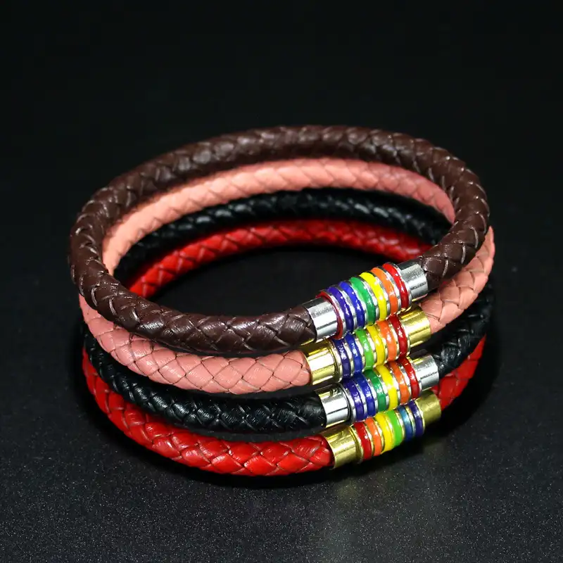 Easartisan-Bracelet tressé en cuir véritable, 8 couleurs, pour homosexuels, lesbiennes, couleur arc-en-ciel, breloque magnétique, pour hommes et femmes, cadeau de Couple