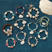 Bracelet Bohème en Corde Cirée Tressée avec Pierres Naturelles, Coquillages, Fleurs, Étoiles de Mer et Perles – Bijou de Vacances Thème Océan, Plage, Tortue, Surf – Idéal Cadeau
