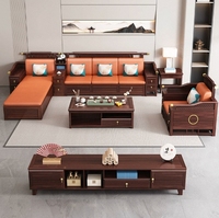 Ensemble de salle à manger et de salon en bois massif de luxe à double usage personnalisable Ujin, canapé artisanal, table basse combinée, traditionnel
