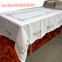 Nappe florale en crochet 100 % coton faite à la main avec bordure brodée en ruban ajouré, design personnalisé, style américain, protection