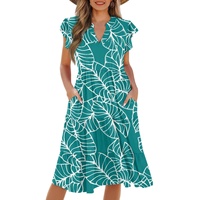 Populaire mode hawaïenne Taro imprimer personnalisé luxe mode femmes col en v poche taille épissage robe imprimer sur demande
