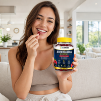 Gummies d'Ashwagandha 60 unités, saveur baies mélangées, végétaliennes, sans gluten, supplément OEM personnalisé sous marque privée, qualité 100000, fabrication en usine certifiée