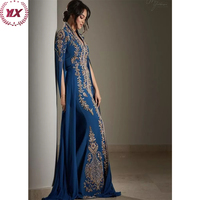Robe de Soirée Abaya Florale de Luxe pour Femmes Style Dubaï Islamique Saoudien Marocain en Organza à Fleurs Dorées pour Fête