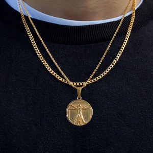 Pendentif homme de Vitruve Da Vinci en or 18 carats chaîne cubaine collier homme humanité bijoux personnalisés collier vintage pour homme petit ami - Product Image 1