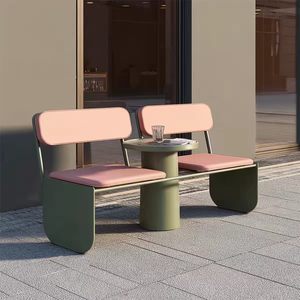 Panca Moderna Quadrata in Metallo per Esterni, Seduta da Giardino per Parchi e Centri Attività, Ideale per Ville - Product Image 4