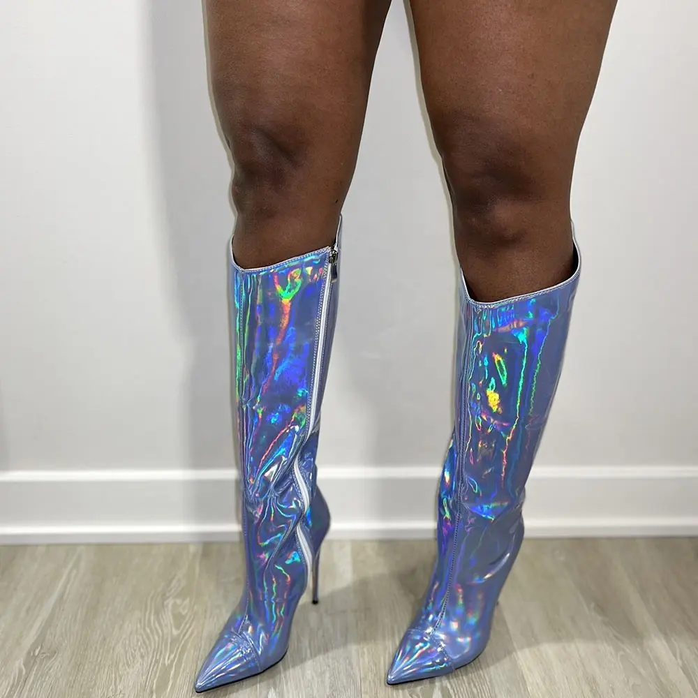 Stivali da coltello metallici di grandi dimensioni 13 da donna colori taglie stivali da donna personalizzati di alta moda al ginocchio scarpe calde di vendita