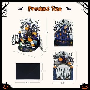 Tarjeta de Feliz Halloween - Tarjetas y Sobres 3D con Castillo Espeluznante, Tarjetas de Regalo con Calabazas Horribles - Product Image 4
