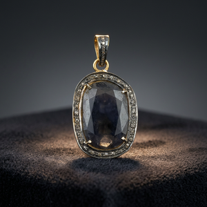 Lapis Lazuli <b>Pendant</b> With Diamond Bezel Setting 18K <b>Solid</b> <b>Gold</b> Classic Style Unisex Everyday Wear Jewelry - Product Image 4