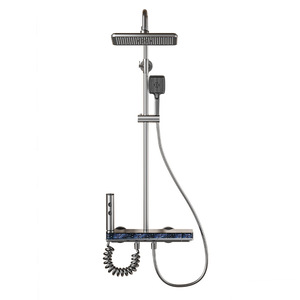 Juego de ducha cuadrado moderno al por mayor, montaje en pared, diseño de alta presión, barra deslizante, cromado, gris plomo, para agua fría y caliente - Product Image 6