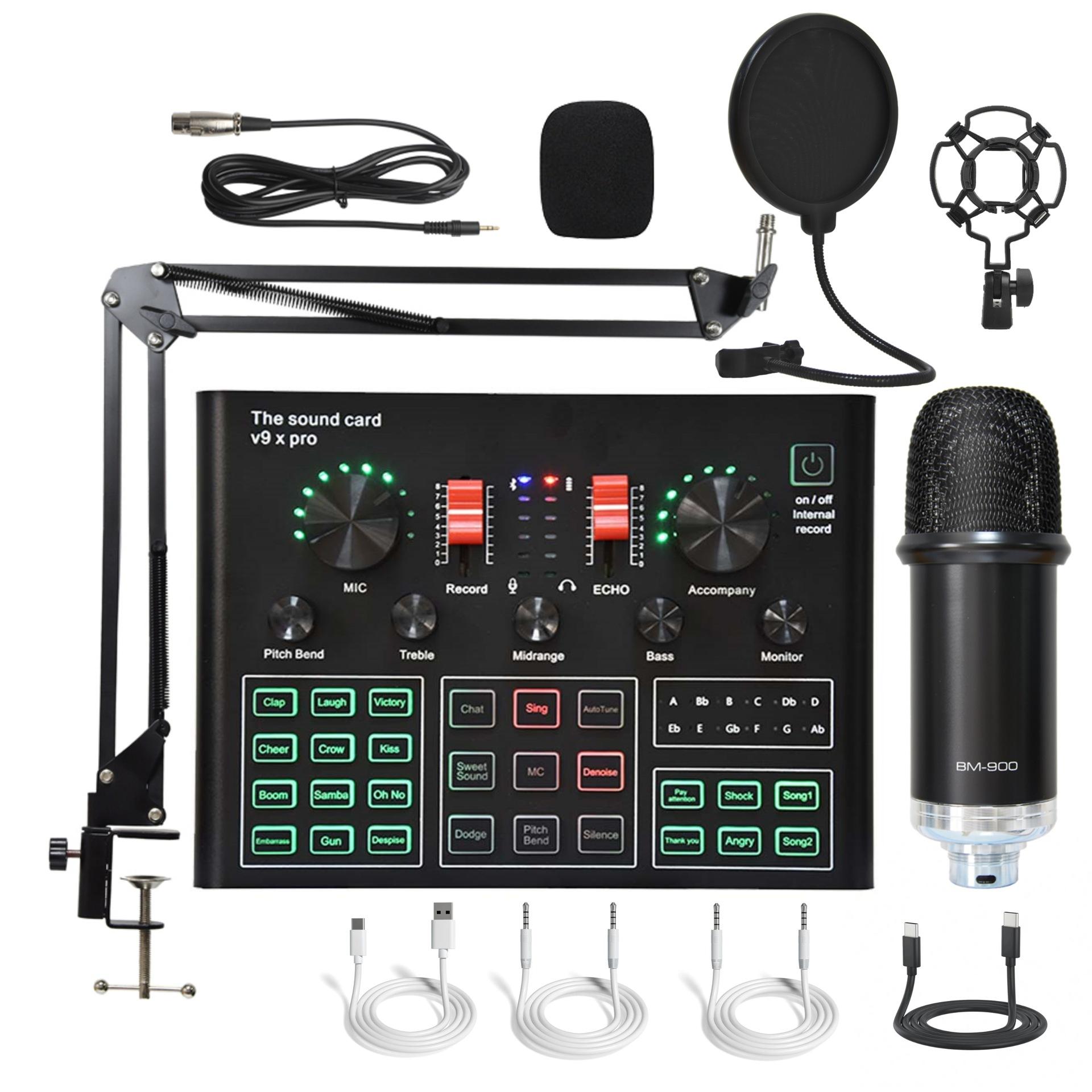 V9xpro + bm900 noir + bras de flèche + grand filtre anti-pop + câble otg