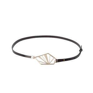 Cinturón de cuero para <span class=keywords><strong>mujer</strong></span> con hebilla de metal geométrica en forma de abanico Correa de cintura minimalista de moda para traje de vestir - Product Image 1