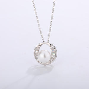 Collar con Colgante Circular de Perla de Agua Dulce y Plata S925, con Circonita Cúbica, Joyería Elegante para Mujer, Regalo - Product Image 3