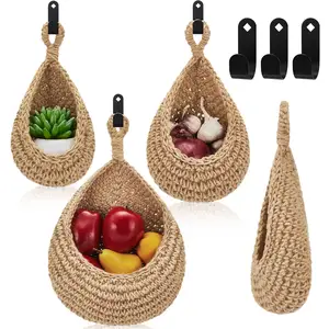 Hanging Wicker Basket Wall Vegetable Basket3Layer Cotton Door Storage Toy Fruit 3 Layer Jute Kitchen Ecological Teardrops