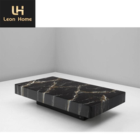 Table basse centrale en marbre naturel noir de style italien luxueux et simple