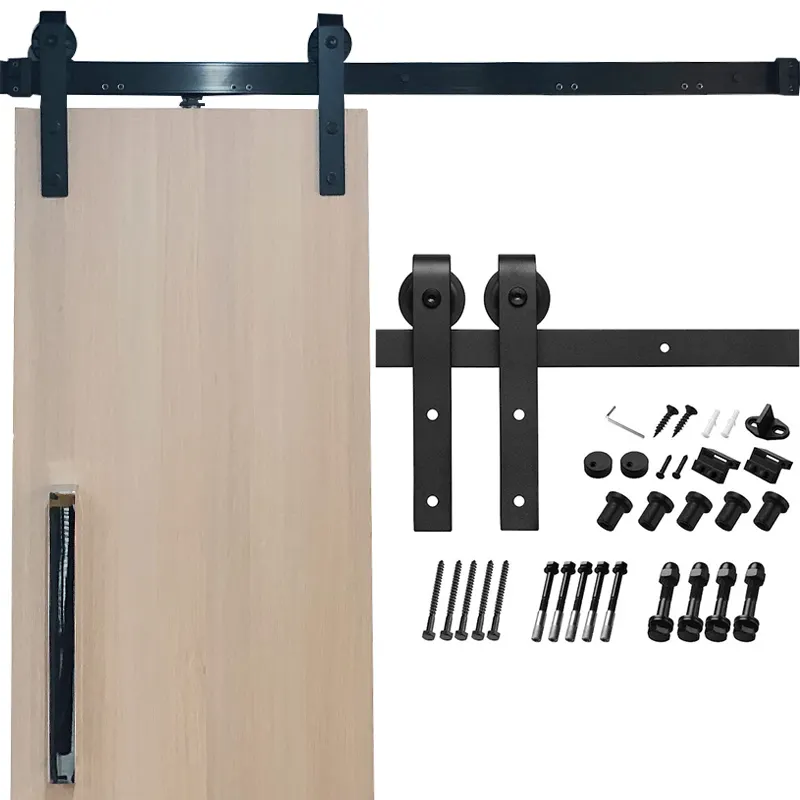 Geluiddichte Interieur Smeedijzeren Roldeur Hardware Schuur Rail Opknoping Enkele Schuur Deur Kit Schuifdeur Hardware