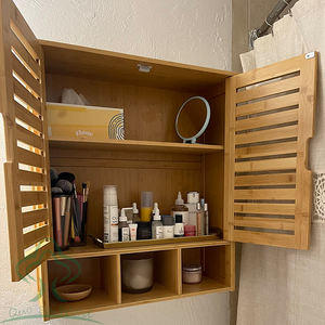 ארון אחסון קיר לחדר אמבטיה, ארון במבוק עם דלת ומדפים מתכווננים, ארון אמבטיה תלוי על הקיר, חוסך מקום במבוק - Product Image 5