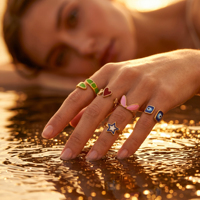 Ensemble de bagues ajustables QIAOREN en acier inoxydable avec motif œil, plaqué or, empilables, ornées de zircone cubique et de turquoise, pour femme