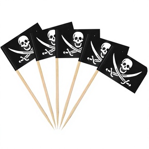 JIAHUI Cure-dents jetables en bambou, 100 pièces, motif crâne et os croisés, thème pirate, mini-cure-dents pour cocktails, drapeaux pour fête d'anniversaire, cupcakes - Product Image 4