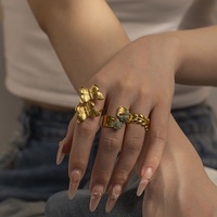 2025 nouveau PVD 18K plaqué or Double papillon ouvert bague de mode en acier inoxydable pour les femmes pour les fêtes et les anniversaires