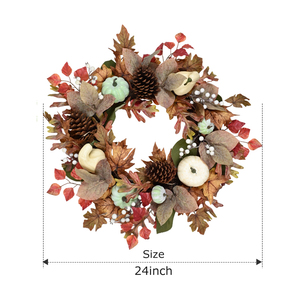 Factory Customized Polyester Autumn Pumpkin <b>Wreath</b> Decoration Front <b>Door</b> Round Artificial <b>Wreath</b> - Product Image 1