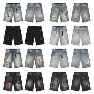Premium Original Edition AMRY 1.1 Summer Denim <strong>Shorts</strong> Vintage Washed Letter Embroidery Patch Ripped <strong>Jean</strong> Trousers <strong>High</strong> Street - Product Image 1