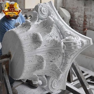 Décoration de la maison, pilier romain, casquette, majuscule sculptée à la main, cornthian, carrera, marbre blanc, pierre, colonne romaine - Product Image 2