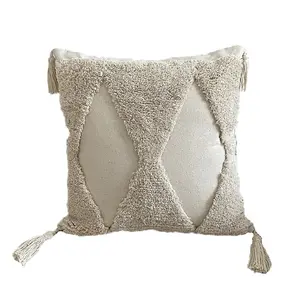 Housse de coussin moderne tuftée personnalisée de Style Boho avec glands taie d'oreiller tribale décorative touffetée pour canapé-lit