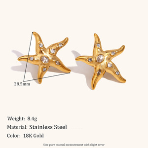 <span class=keywords><strong>Boucles</strong></span> <span class=keywords><strong>d</strong></span>'<span class=keywords><strong>oreilles</strong></span> tendance étoile de mer pour femmes en <span class=keywords><strong>or</strong></span> <span class=keywords><strong>18</strong></span> <span class=keywords><strong>carats</strong></span> et acier inoxydable style mignon avec rhodium et zircon vente en gros - Product Image 4