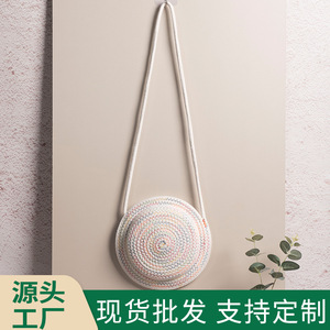 Bolso Bandolera Redondo de Cuerda de Algodón Tejida de 7 Pulgadas, Portátil, para Uso Diario, Verano 2023 - Product Image 2