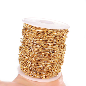 Chaîne serpent ronde de 1 mm de diamètre + chaîne plaquée sous vide avec perle décorative de 3 mm pour la fabrication de bijoux - Product Image 6