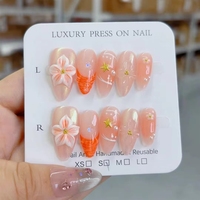 Faux ongles à presser faits main, 10 pièces, design amande, modèle tendance, avec gravure florale personnalisée