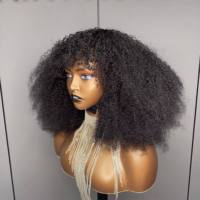 Perruque afro bouclée haute densité avec frange, sans lacet, couleur naturelle, en cheveux humains vierges, vente en gros, perruques courtes bob pas chères