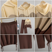 Ensemble pull tricoté décontracté pour femme, nouveau modèle automne-hiver, chemise à manches longues à capuche avec empiècements de couleur, OEM