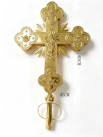 Croix de Procession Orthodoxe Orientale HT, Plaqué Or, Gravée Double Face, en Alliage de Zinc, Croix Religieuse, Anges et Douze Apôtres, 75cm