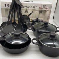 MHK56 en stock, 13 pièces, ustensiles de cuisine en fonte noire, outils de cuisson, batterie de cuisine antiadhésive avec casseroles et poêles et couvercles