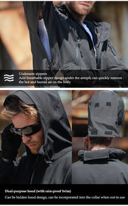 Chaquetas Tácticas de Senderismo para <span class=keywords><strong>Hombre</strong></span> Rompevientos con Capucha Impermeable Gruesa de Forro Polar Cálido Piel de Tiburón Softshell - Product Image 5