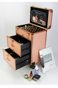 Estuche de maquillaje de rueda Universal desmontable de moda caliente caja de herramientas de tatuaje de uñas de belleza de barra de tracción personalizada con cajón para viaje