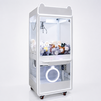 Machine à griffes LED esthétique avec oreilles de chat, roulettes, verre trempé transparent, à monnayeur, pour attraper les peluches, réglable