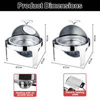 Chauffe-Plats Buffet en Acier Inoxydable 6L pour Hôtels, avec Couvercle Rabattable, Chauffage à l'Alcool et Électrique pour Réceptions et Banquets