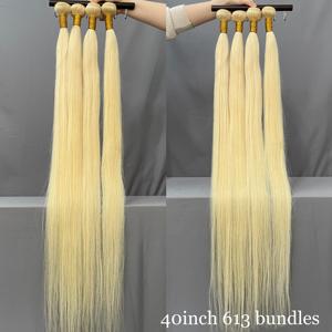 Lot de mèches de cheveux humains brésiliens blonds raides de 40 pouces avec frontal en dentelle, qualité 11A, cheveux vierges bruts 613, vente en gros - Product Image 1